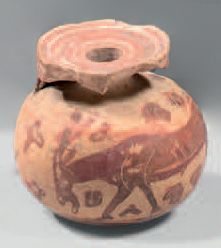 null Aryballe with goat decoration passing to the left and rosettes in the field.
Terracotta...