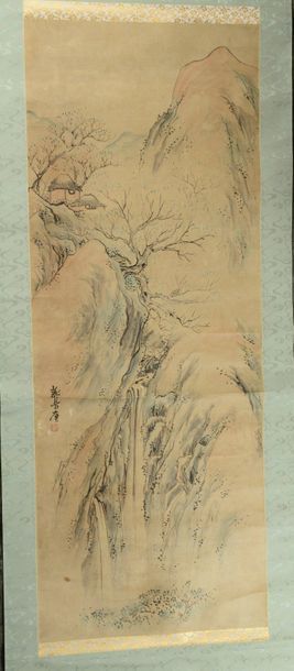 null Kakemono
Two inks on paper, one decorated with three characters and a poem,...