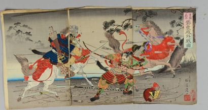 null Triptych representing a Samurai fight.
Print.
KUNI-MASA (wears).