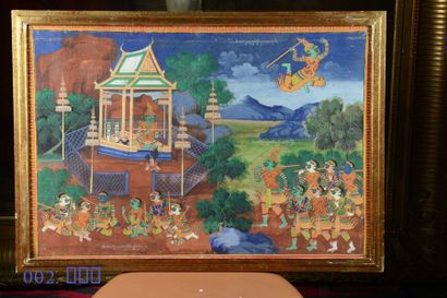 BIRMANIE Set of ten tempera on canvas, illustrated with the Buddha legend.
19th century...