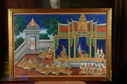 BIRMANIE Ensemble de dix détrempes sur toile, illustrées de la légende de bouddha.
XIXe...