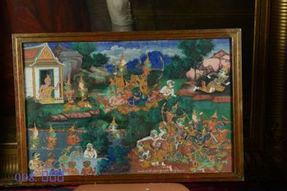 BIRMANIE Set of ten tempera on canvas, illustrated with the Buddha legend.
19th century...