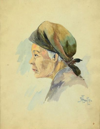 TRAN BINH LOC (1914-1941) 
Deux portraits représentant un homme et une femme en buste...