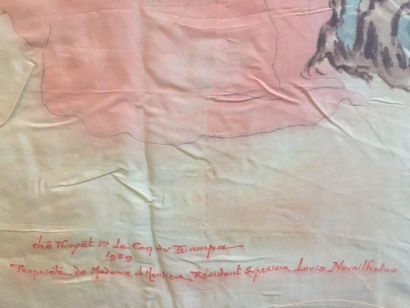 VIETNAM (Indochine française) 
Painting on silk scarf - unique piece - representing...