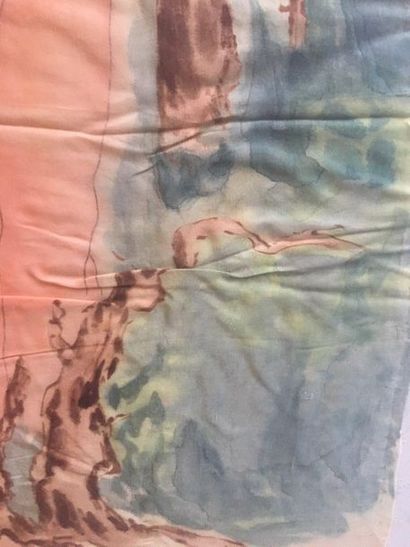 VIETNAM (Indochine française) 
Peinture sur foulard de soie - pièce unique - représentant...