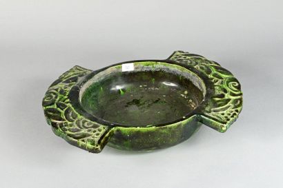 DHOMME Maurice Ceramic bowl with two overflowing handles decorated with stylized...