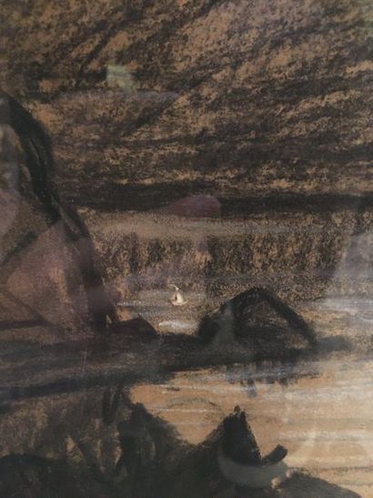 Maurice CHABAS (1862-1947) Femme pensive devant une baie 

Fusain et craie blanche...