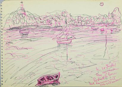 Fahrelnissa ZEID ou Fahr-el-Nissa ZEID (1901-1991) Sailboat and boats
Ink drawing,...