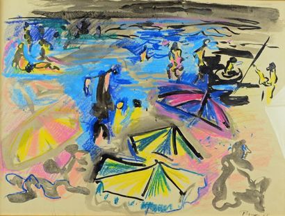 Edouard PIGNON (1905-1993) ** Sur la plage, 1965
Technique mixte sur papier, signée...