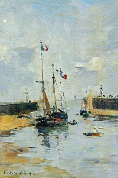 Eugène BOUDIN (1824-1898) 
Trouville, les jetées, marée basse, 1894
Huile sur panneau,...