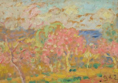 Georges D'ESPAGNAT (1870-1950) 
Printemps
Huile sur panneau, signée des initiales...