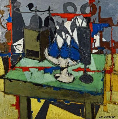 Claude VENARD (1913-1999) 
Compotier de poires au moulin à café
Oil on canvas, signed...