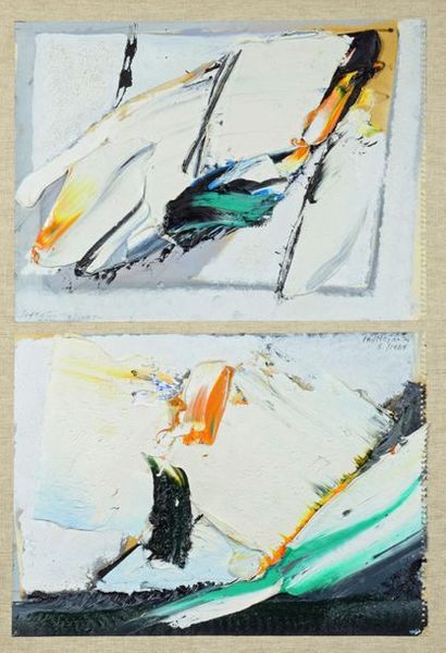 JAN MEYER (1927-1995) Sans titre fond blanc, 1989
Deux huiles sur papier marouflée...