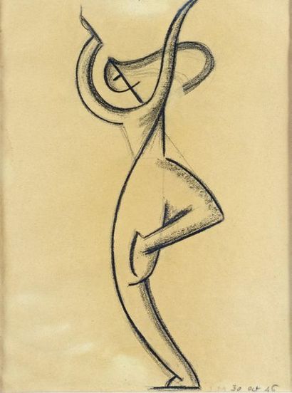 Jan et Joël MARTEL (1896-1966) Dancer, 1946
Pencil lead on bistre paper.
Monogram...
