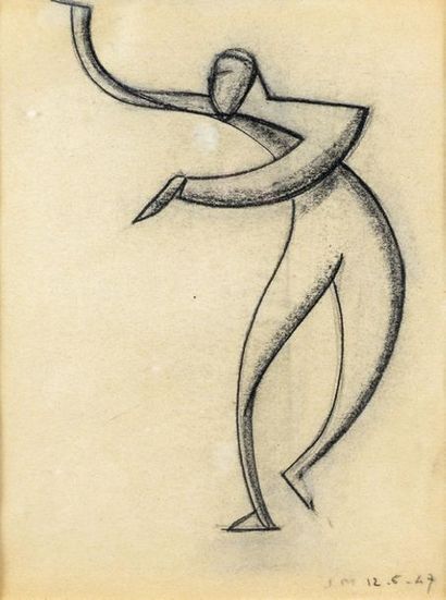 Jan et Joël MARTEL (1896-1966) Dancer, 1947
Pencil lead on bistre paper.
Monogram...