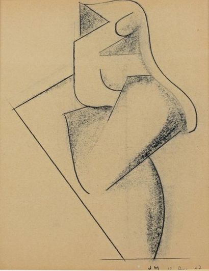 Jan et Joël MARTEL (1896-1966) Figure, 1947
Mine de plomb sur papier bistre.
Monogramme...