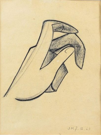 Jan et Joël MARTEL (1896-1966) Study of hand, 1947
Charcoal on bistre paper.
Monogram...