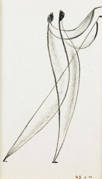 Jan et Joël MARTEL (1896-1966) Character, 1949
Black pencil on bistre paper.
Monogram...