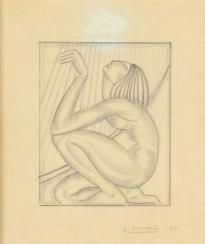 Jan et Joël MARTEL (1896-1966) Harpist, 1921
Pencil lead on bistre paper.
Signed...
