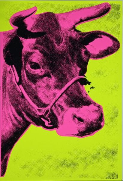 Andy Warhol (1928-1987) 
The Cow
Pink silkscreen on yellow background. Wallpaper...