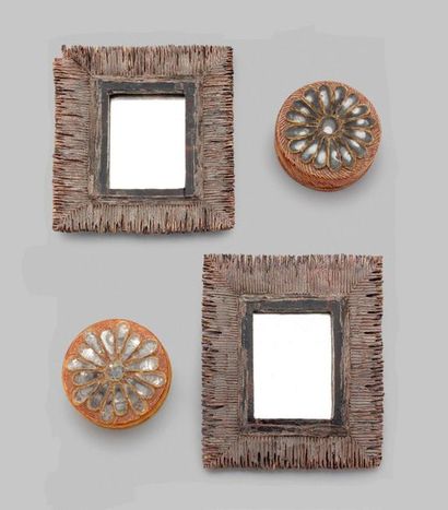 Line VAUTRIN (1913-1997) (attribué à) 
Two talosel mirrors with openwork borders.
H;...