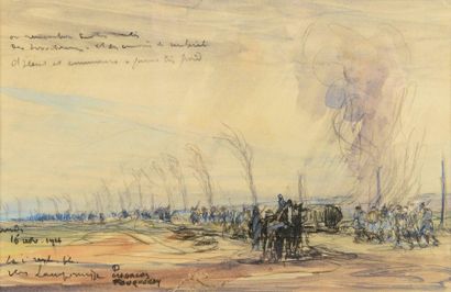 Charles FOUQUERAY (1869-1956) 
Scène de poilus, guerre 14/18, 1916
Crayon et aquarelle,...