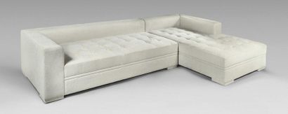 TRAVAIL MODERNE Modern corner sofa made up of two modules, wooden frame, upholstered...