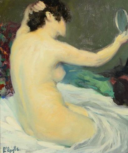 William L'ENGLE (1884-1957) 
La femme au miroir
Huile sur toile, signée en bas à...
