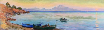 Olynthe MADRIGALI (1887-1950) 
Mediterranean coast
Oil on panel, signed lower left.
20...