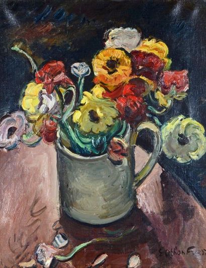 Emile Othon Friesz (1879-1949) 
Anemones in a white cup
Oil on canvas, signed lower...