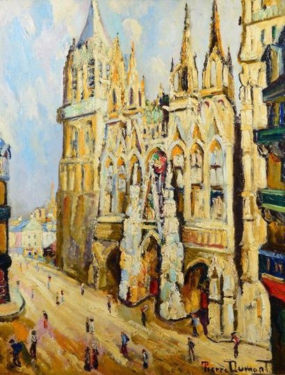 Pierre DUMONT (1984-1936) 
La cathédrale de Rouen
Huile sur toile, signée en bas...