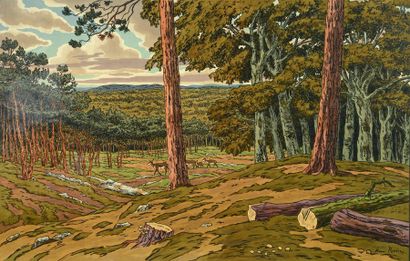 Henri RIVIERE (1864-1951) La Forêt (planche 13 série Les aspects de la nature)
Lithographie...