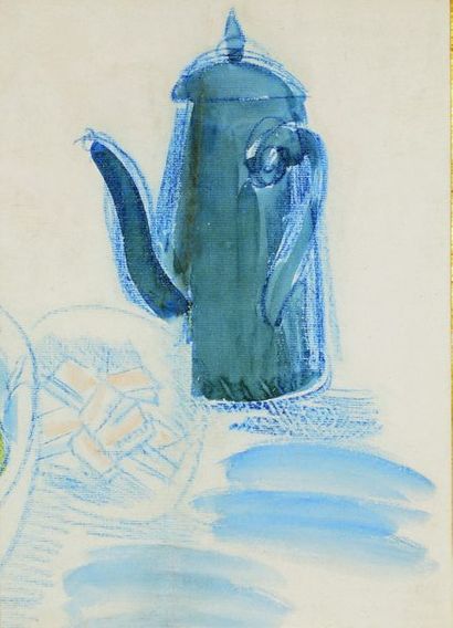 Raoul DUFY (1877-1953) 
Cafetière et sucre
Technique mixte sur papier.
32 x 23 c...