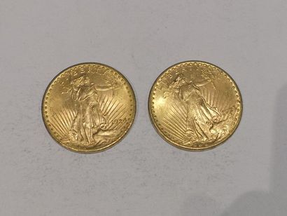 
2 pièces de 20 dollars or datées 1924 et...