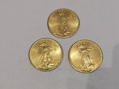 
3 pièces de 20 dollars or datées 1926 et...