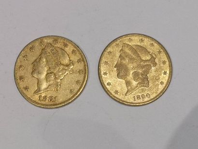 null 
2 pièces de 20 dollars or datées 1881 et 1890

Frais 15 % HT soit 18 % TTC