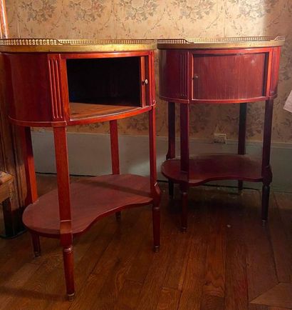 null Pair of drum pedestal tables, opening with one shutter, spacer plate, marble...