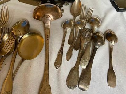 null Large set of 950°/°° silver spoons and forks, different punches and different...
