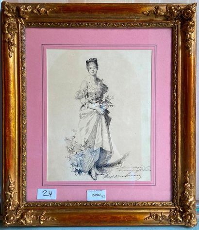 null Elegant with flowers

Ink on paper

Bears a Madeleine LEMAIRE signature and...