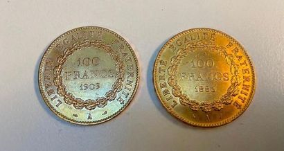 null 2 pièces de 100 Francs or au génie, 1886 et 1909, marquées A.B. Dupré

P : 64,6...
