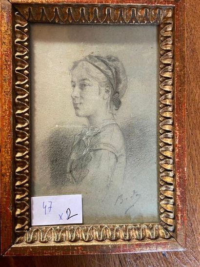 null Lot de 2 encadrés 

Portrait de jeune fille, crayon

Ange, reproduction

33...