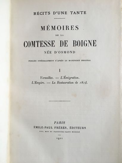 null Mémoires de la Comtesse de Boigne, Paris, 1921, N° 682, 5 vol.