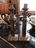  PAIR OF SILVER TORCHES. 
Empire style, the...