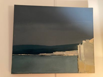  P. G. LANGUAGE 
Composition, cliff landscape 
Oil on canvas signed lower left 
54...