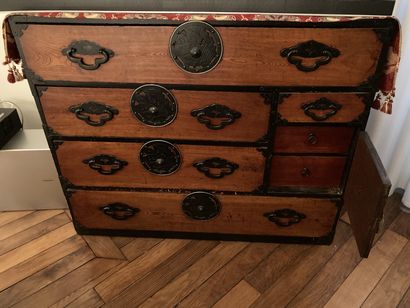 null 
Natural wood chest of drawers with iron stand 




Indochina or China, 19th...