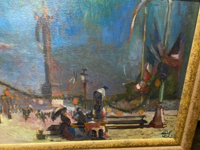  14 July, Bastille Square 
Oil on canvas 
Monogram at bottom right P L. 
Heading...