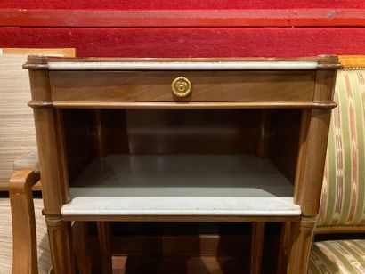  EQUISITE TABLE LOUIS XVI In mahogany, opening to a belt drawer surmounting a locker,...