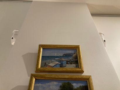  Set of five: 
Modern school 
View of seaside landscapes 
Oils on panels 
11 x 18...