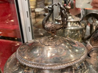  SILVER TEAPOT BY LN NAUDIN, PARIS, 1819-1838. Oval on pedestal, the body decorated...