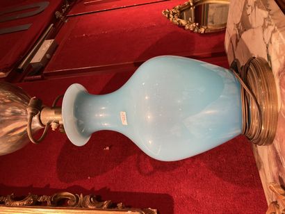null 
Torch set mounted as a lamp, lamp base in opaline glass, lamp base in blue...